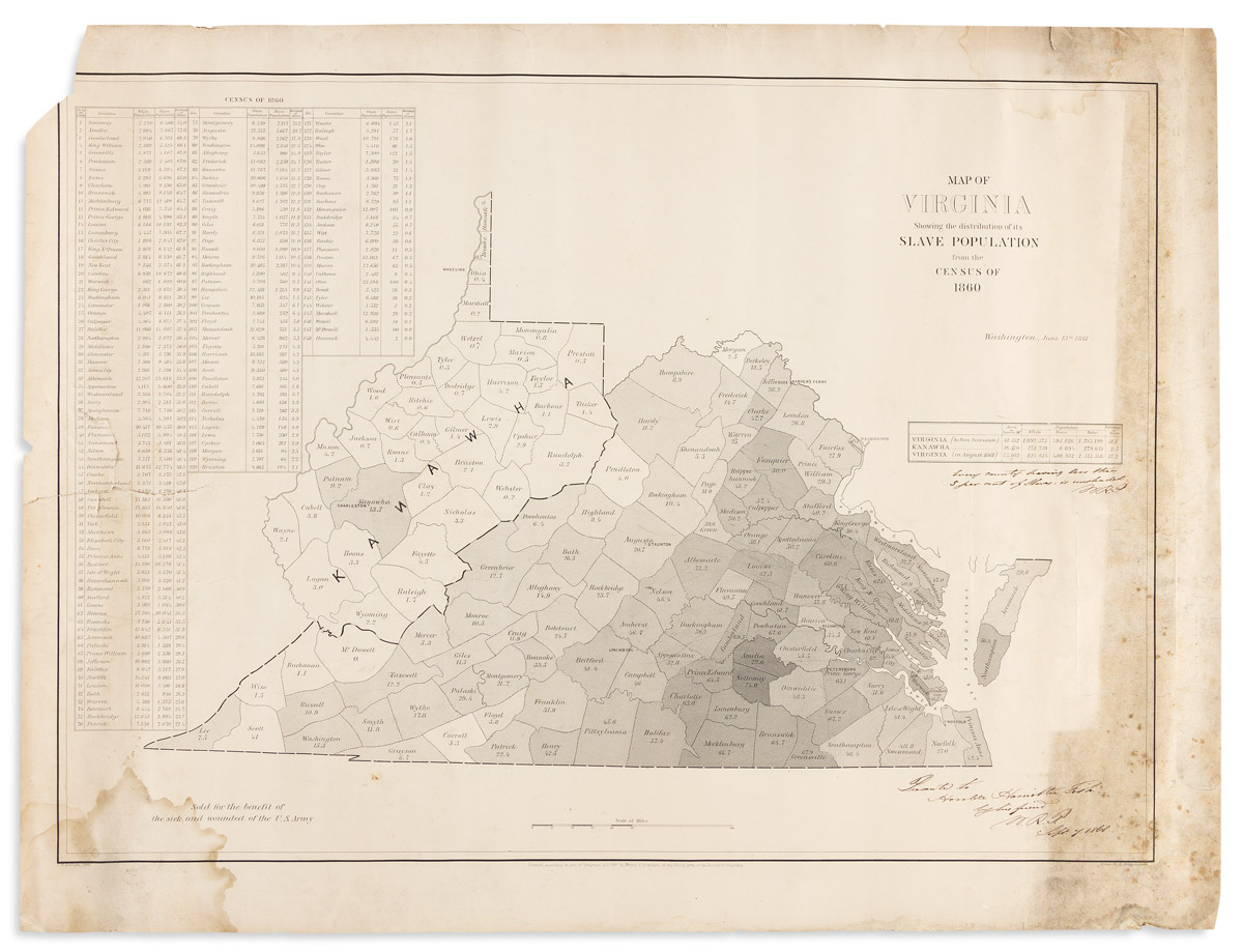 (SLAVERY & ABOLITION.) Map of Virginia, Showing the Distribution of its Slave Population from the Census of 1860.